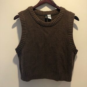 Sleeveless Knit Crop Sweater Vest - Brown